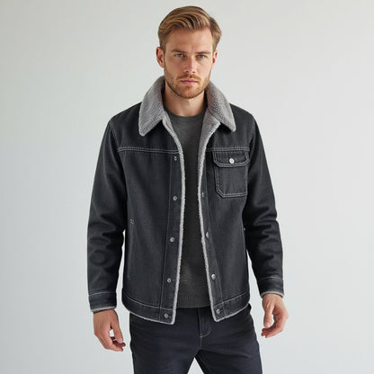 Men's winter jacket: classic insulated trucker jacket, essential for cold weather casual wear.