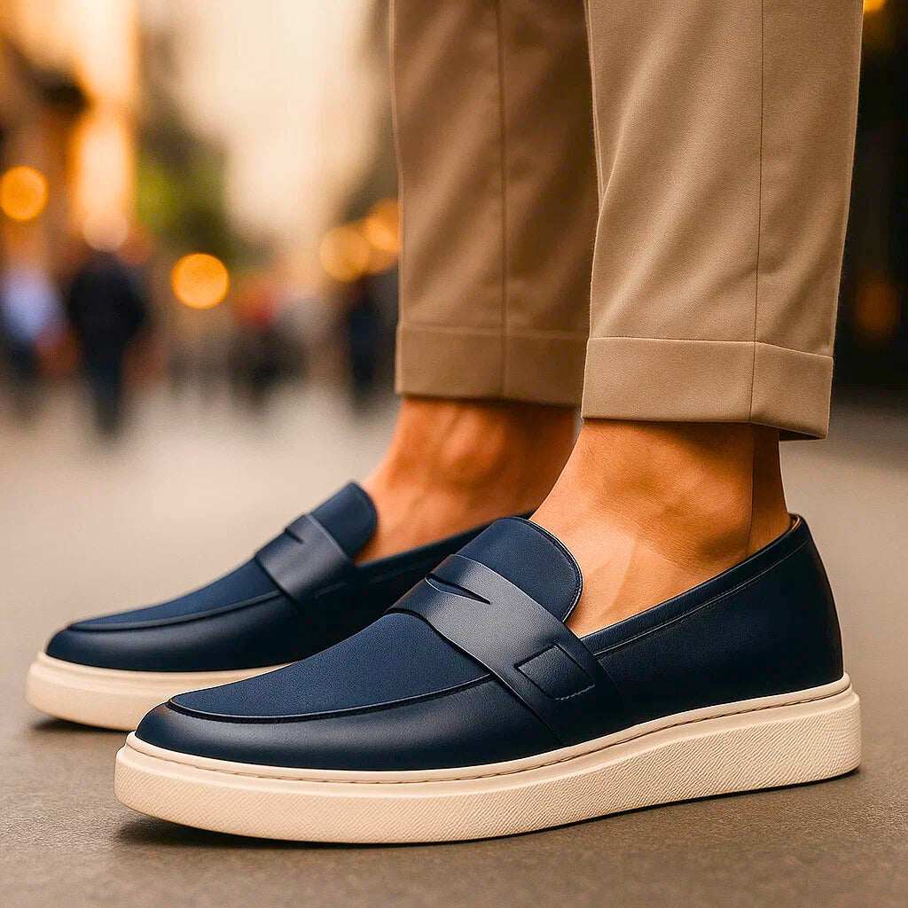 Elegant men's burgundy Italian penny loafers, offering classic comfort and timeless fashion.