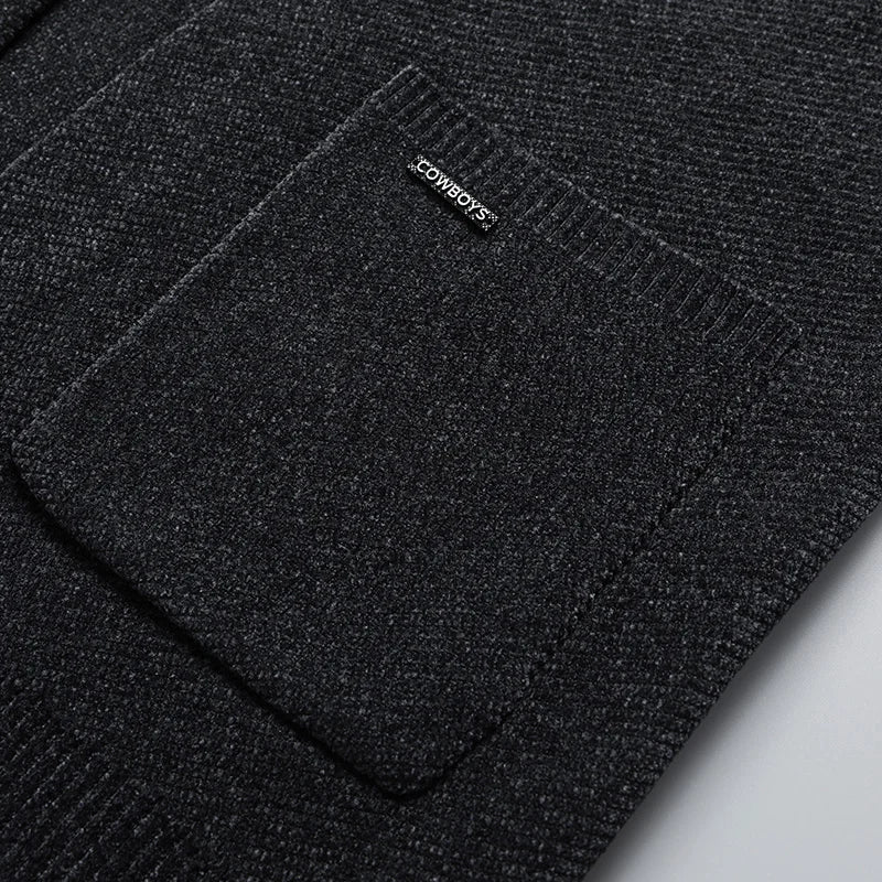 Comfortable men's classic cardigan in a versatile khaki, designed for easy layering and smart casual outfits.