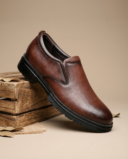 Versatile men's classic slip-on loafers. Comfortable everyday walking shoes for office, formal, or casual wear. Durable style.