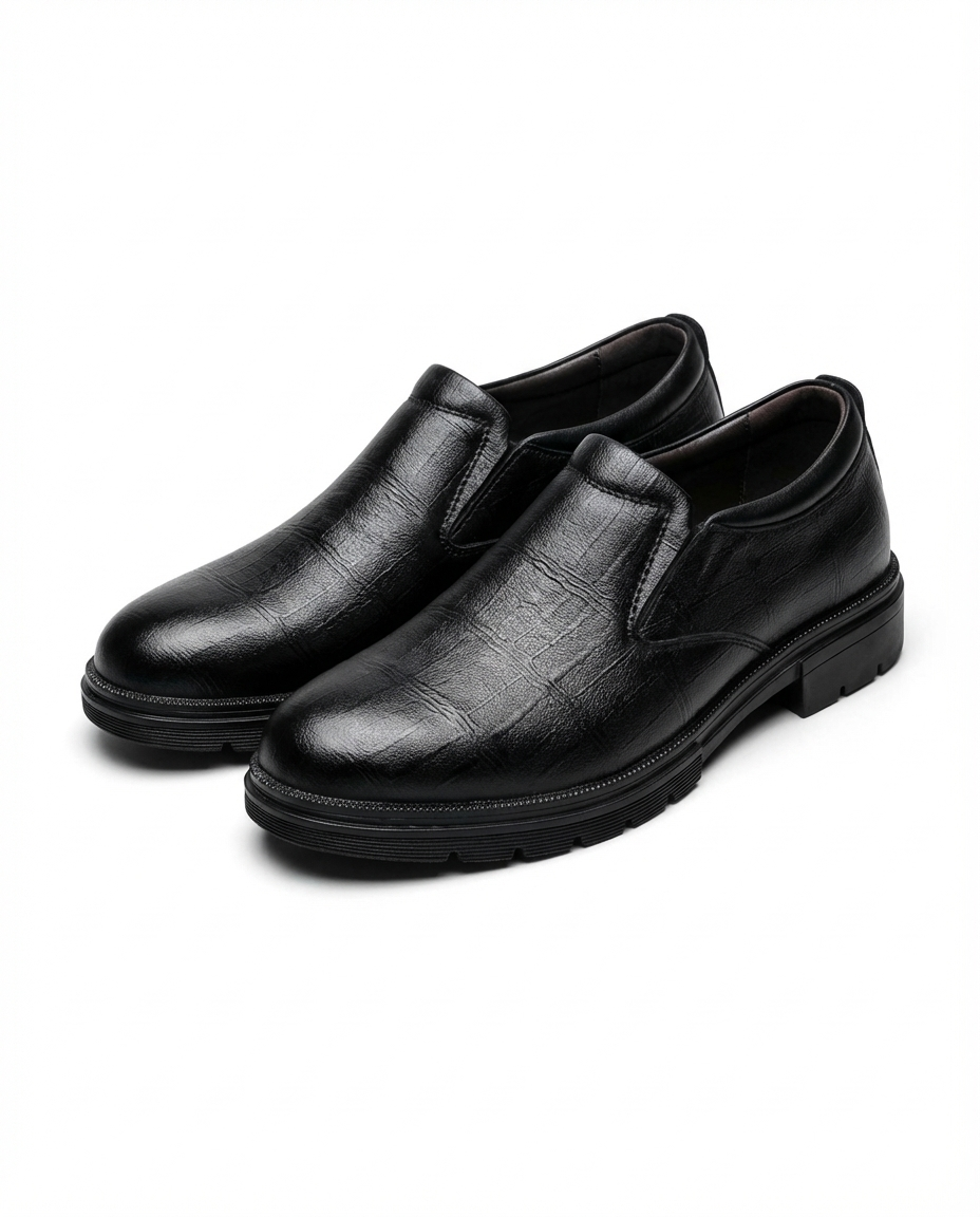 Men's durable classic leather loafers. Comfortable slip-on dress shoes, perfect for office or casual wear. Timeless everyday style.