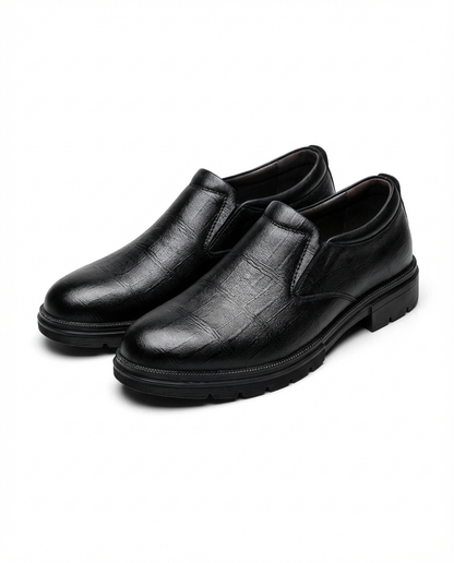 Men's durable classic leather loafers. Comfortable slip-on dress shoes, perfect for office or casual wear. Timeless everyday style.