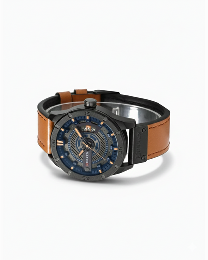 Men's classic leather strap watch with a timeless design. Durable quartz timepiece, elegant accessory for him.