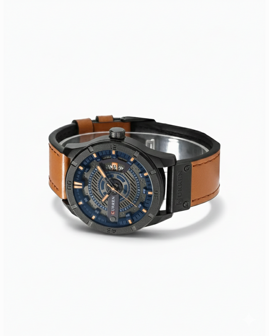 Men's classic leather strap watch with a timeless design. Durable quartz timepiece, elegant accessory for him.