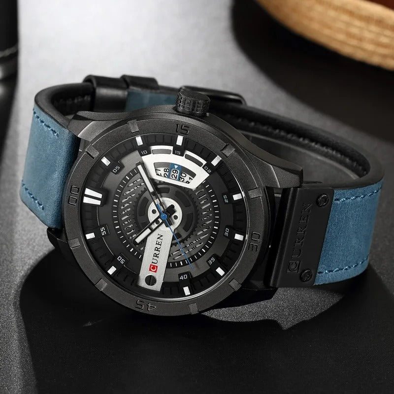 Timeless men's watch with a sleek leather strap. Quartz movement ensures accuracy. Elegant and casual accessory.