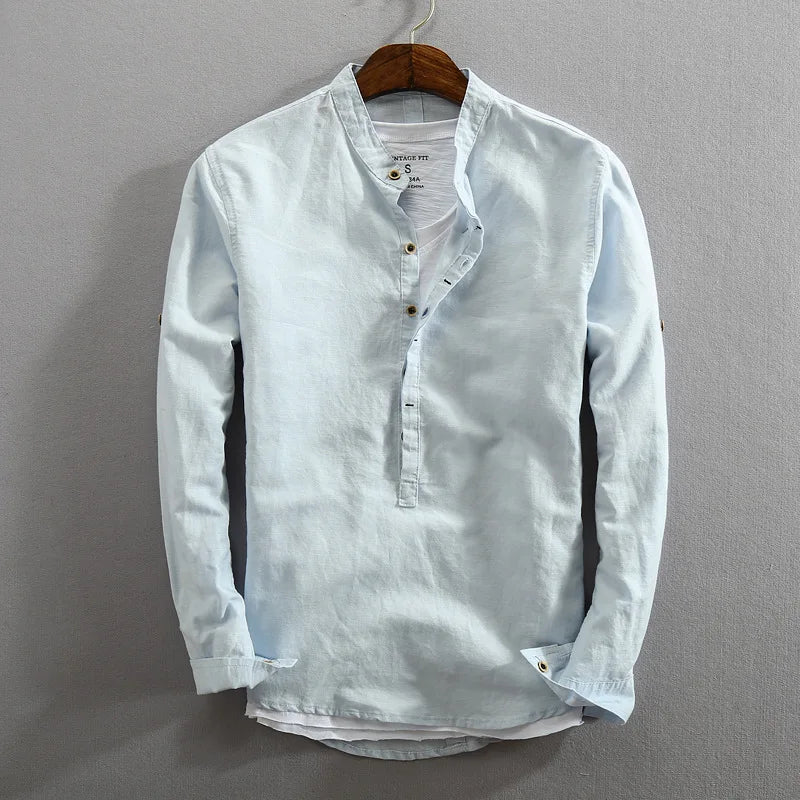 Versatile men's casual button-up shirt with long sleeves, offering smart-casual style and comfort.