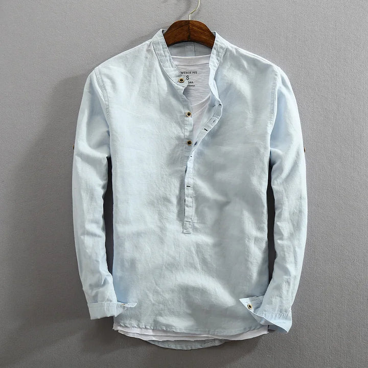 Versatile men's casual button-up shirt with long sleeves, offering smart-casual style and comfort.