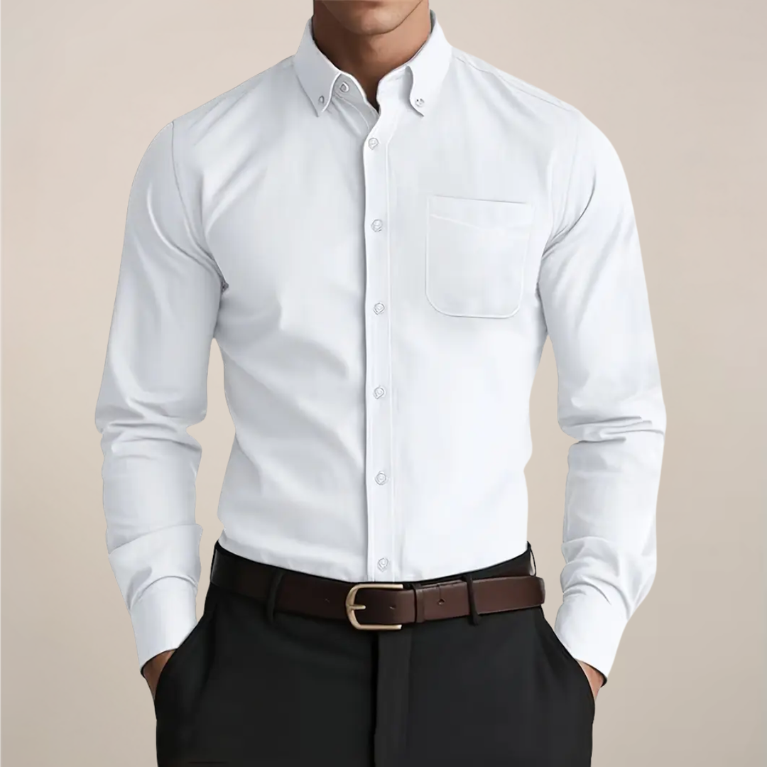 Men's classic long sleeve button-up shirt, versatile for casual, formal, or office wear.