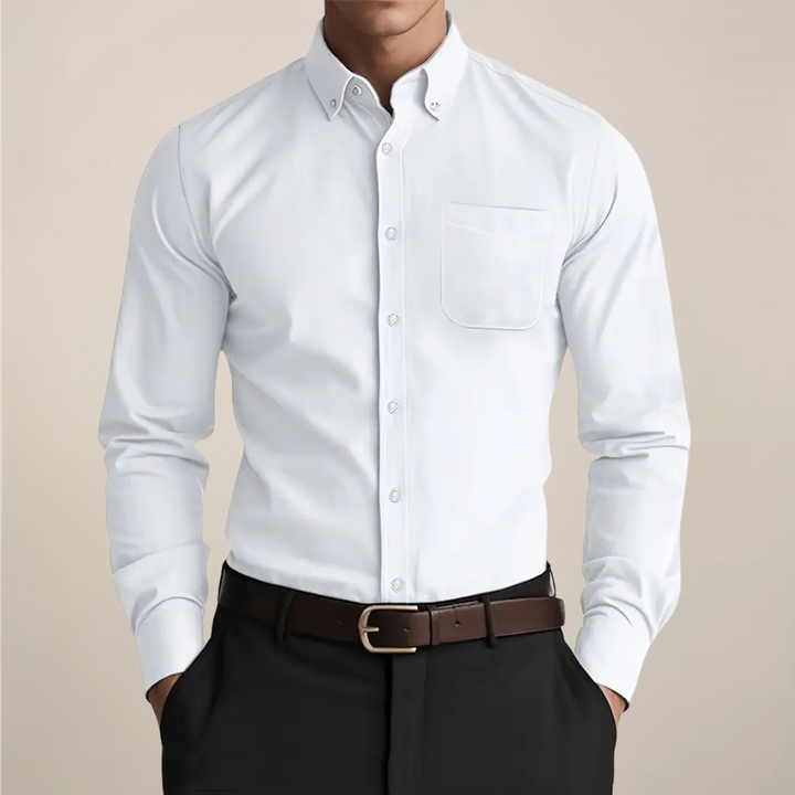 Men's classic long sleeve button-up shirt, versatile for casual, formal, or office wear.
