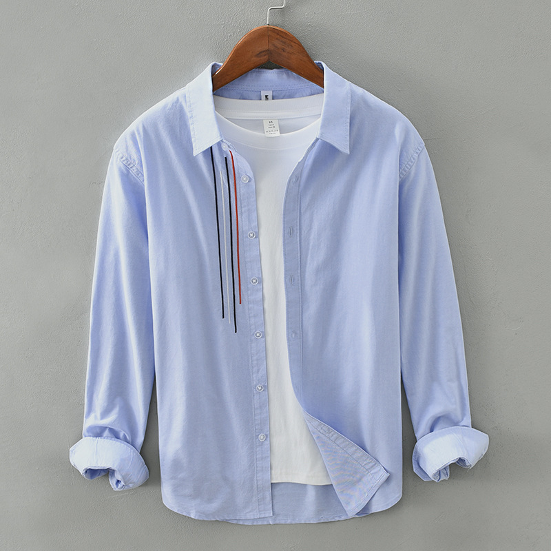 Striped men's long-sleeve casual shirt, a classic everyday essential for versatile spring & fall fashion.