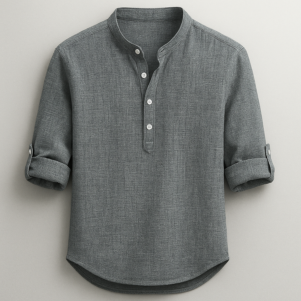 Comfortable men's tailored henley shirt, a classic long-sleeve button-up for casual everyday style.