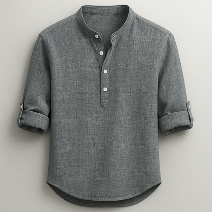 Comfortable men's tailored henley shirt, a classic long-sleeve button-up for casual everyday style.