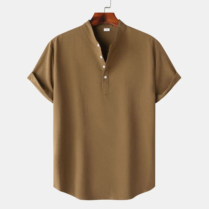 Relaxed fit men's long-sleeve Henley shirt, a versatile and comfortable top for men's casual fashion.