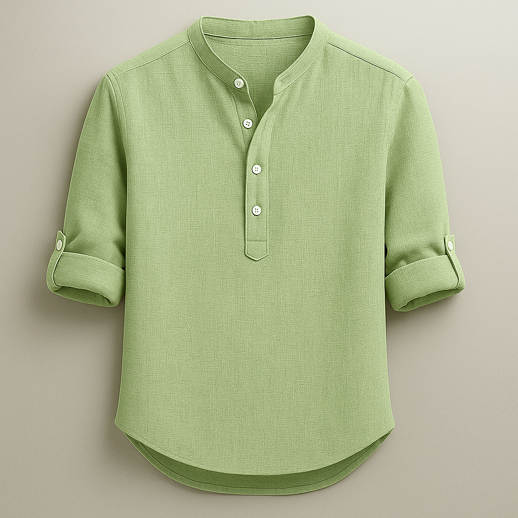 Versatile men's long-sleeve henley, offering comfort and style for casual spring and summer outfits.