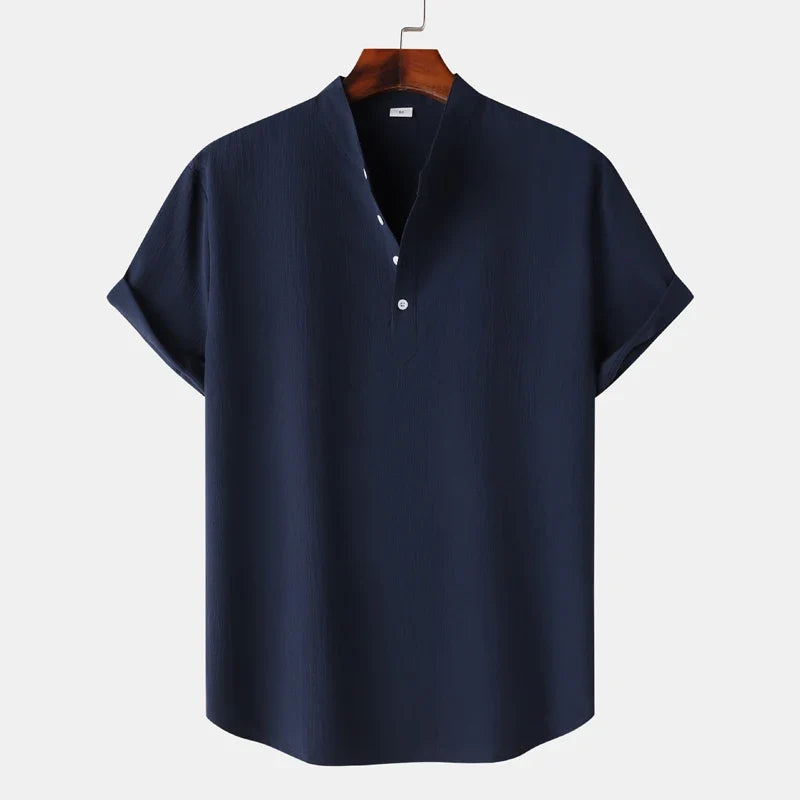 Soft men's casual Henley shirt, an essential long-sleeve top for comfortable everyday wear and classic style.