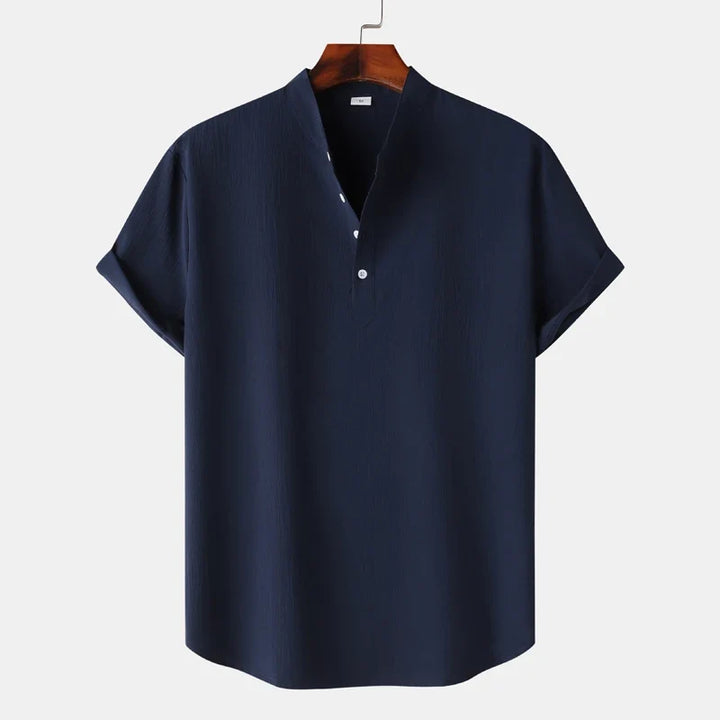 Soft men's casual Henley shirt, an essential long-sleeve top for comfortable everyday wear and classic style.