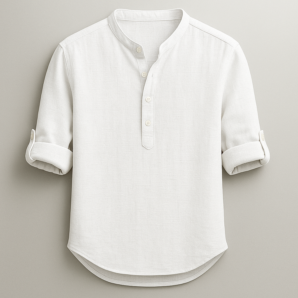 Classic men's everyday henley shirt, a comfortable long-sleeve button-up design for casual wear.