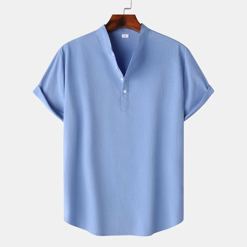 Classic men's Henley top with long sleeves, perfect for comfortable layering or standalone casual smart fashion.