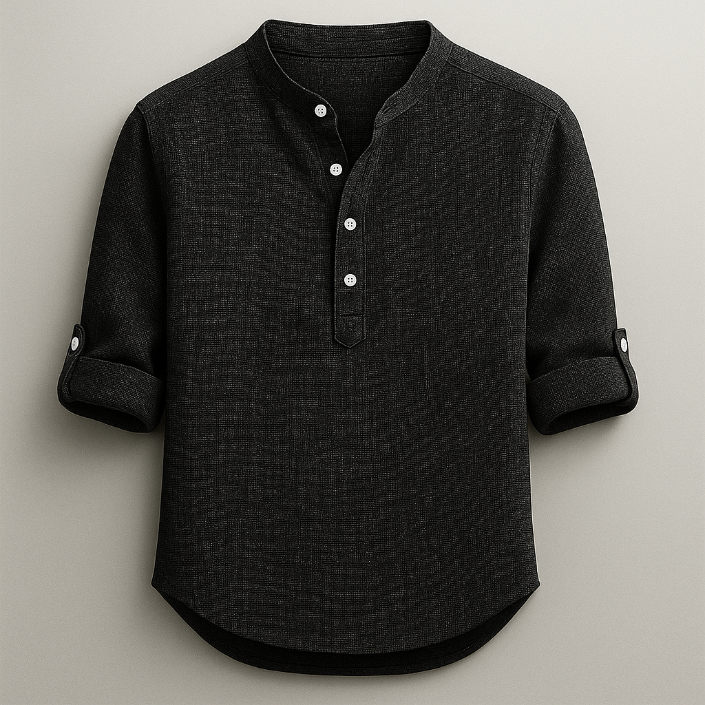 Tailored men's long-sleeve henley shirt for ultimate comfort and versatile casual styling in spring/summer.