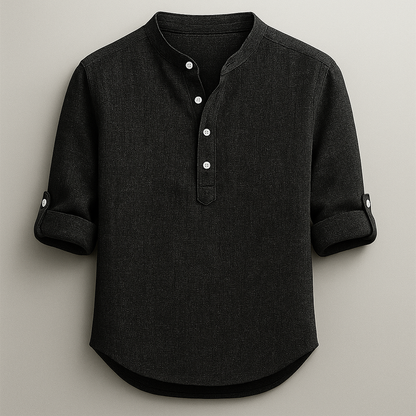 Tailored men's long-sleeve henley shirt for ultimate comfort and versatile casual styling in spring/summer.