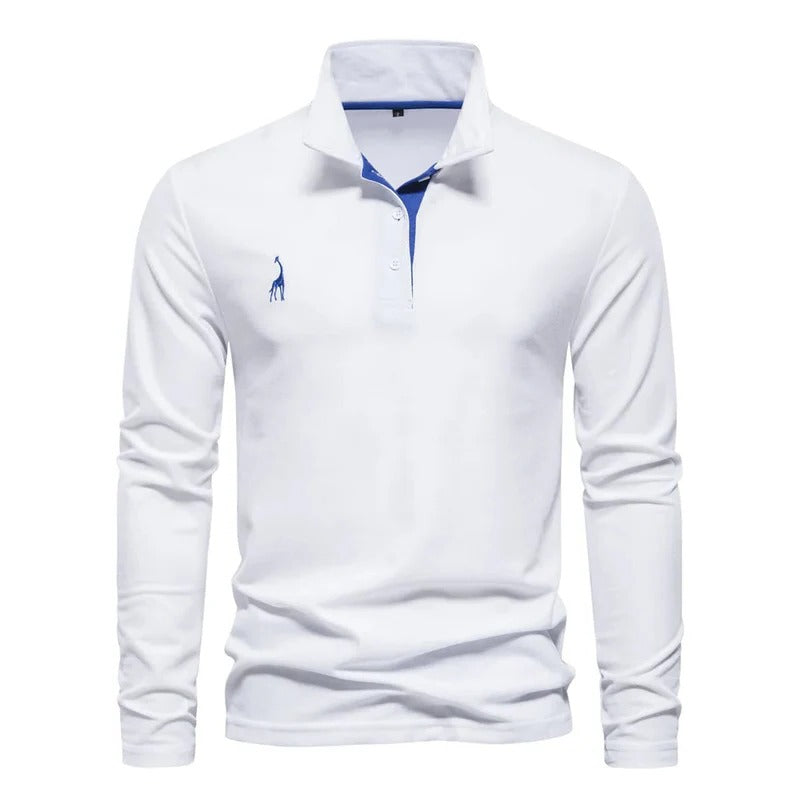 Men's classic long sleeve polo shirt, refined style, comfortable fabric. Versatile for casual or smart-casual wear.