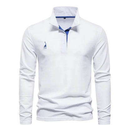 Men's classic long sleeve polo shirt, refined style, comfortable fabric. Versatile for casual or smart-casual wear.