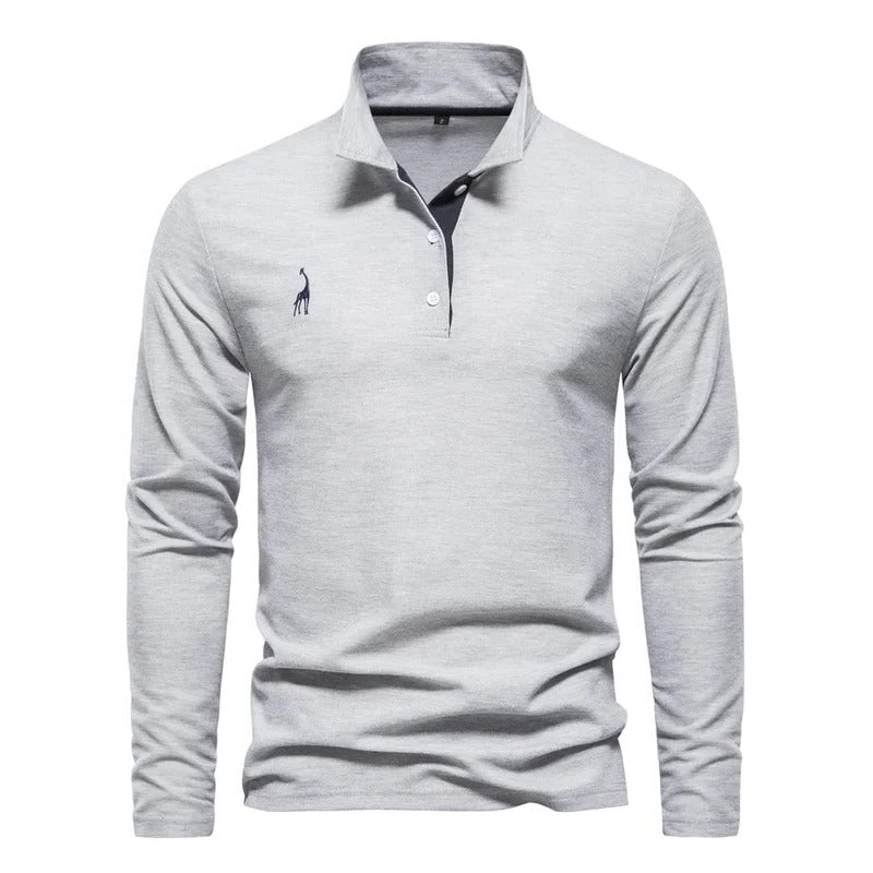 Elegant men's long sleeve polo for business casual or smart casual looks. Features classic design & comfortable fit.