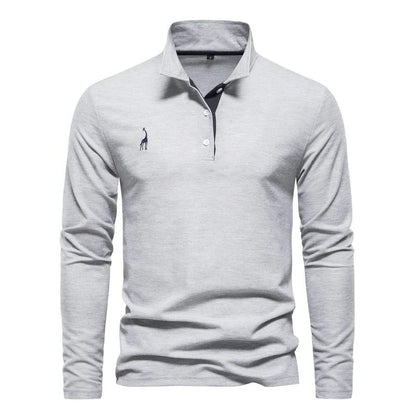 Elegant men's long sleeve polo for business casual or smart casual looks. Features classic design & comfortable fit.