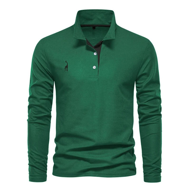 Comfortable men's long sleeve polo shirt. Ideal versatile top for everyday wear or a refined casual outfit.