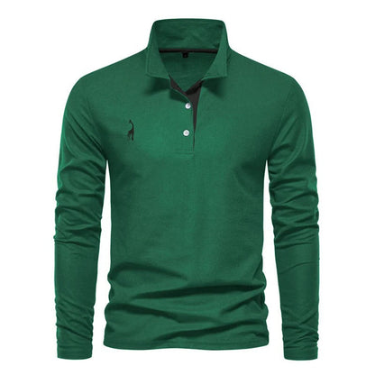 Comfortable men's long sleeve polo shirt. Ideal versatile top for everyday wear or a refined casual outfit.