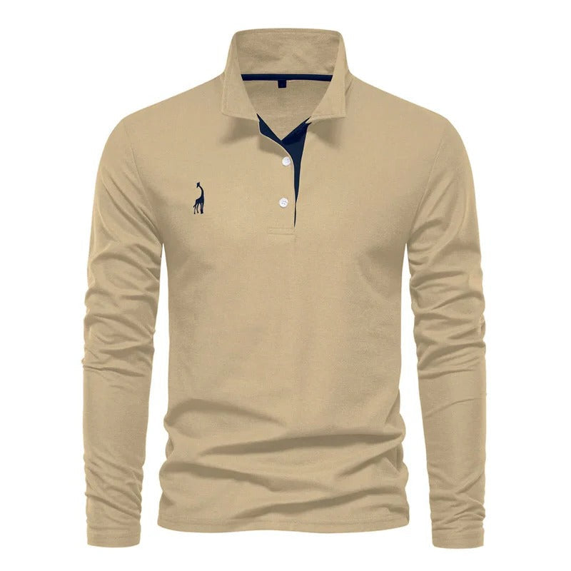 Classic men's long sleeve polo shirt. Timeless men's fashion, perfect for versatile daily & refined casual wear.