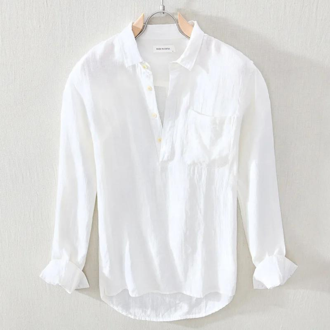 Men's classic long-sleeve popover shirt, perfect for smart casual or everyday wear. Versatile and comfortable.