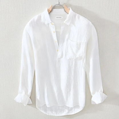 Men's classic long-sleeve popover shirt, perfect for smart casual or everyday wear. Versatile and comfortable.