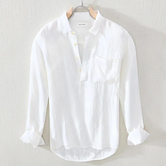 Men's classic long-sleeve popover shirt, perfect for smart casual or everyday wear. Versatile and comfortable.