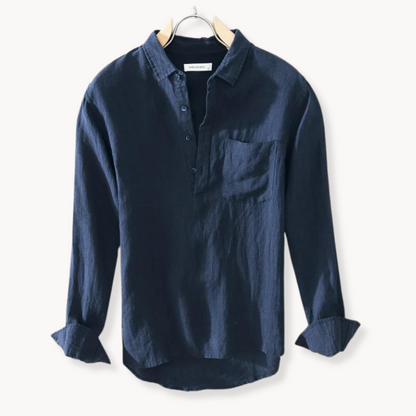 Everyday men's classic popover shirt, a long-sleeve casual top that blends comfort with smart casual style.
