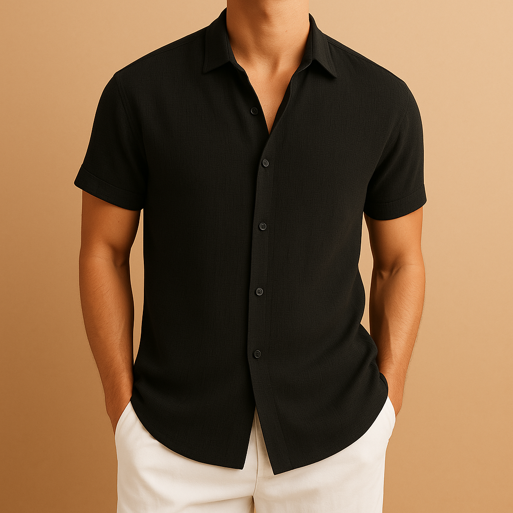 Men's tailored fit long sleeve button-up shirt, a classic men's fashion staple for versatile outfits.
