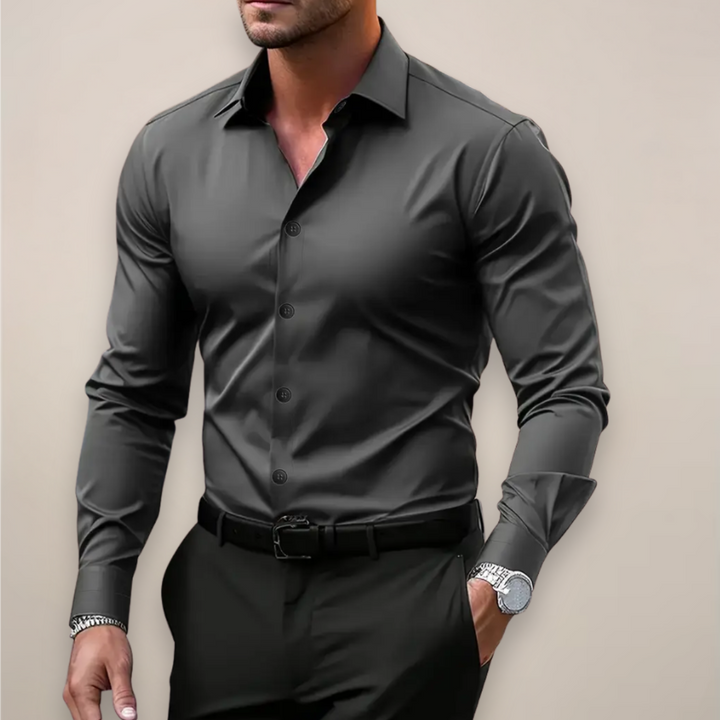 Men's classic long-sleeve shirt with notched collar, perfect for versatile smart casual & business attire.