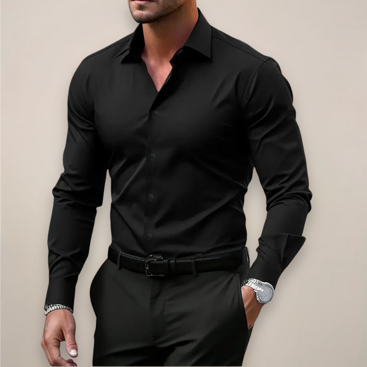 Men's fashion long-sleeve shirt, versatile with a notched collar, ideal for smart casual & everyday wear.