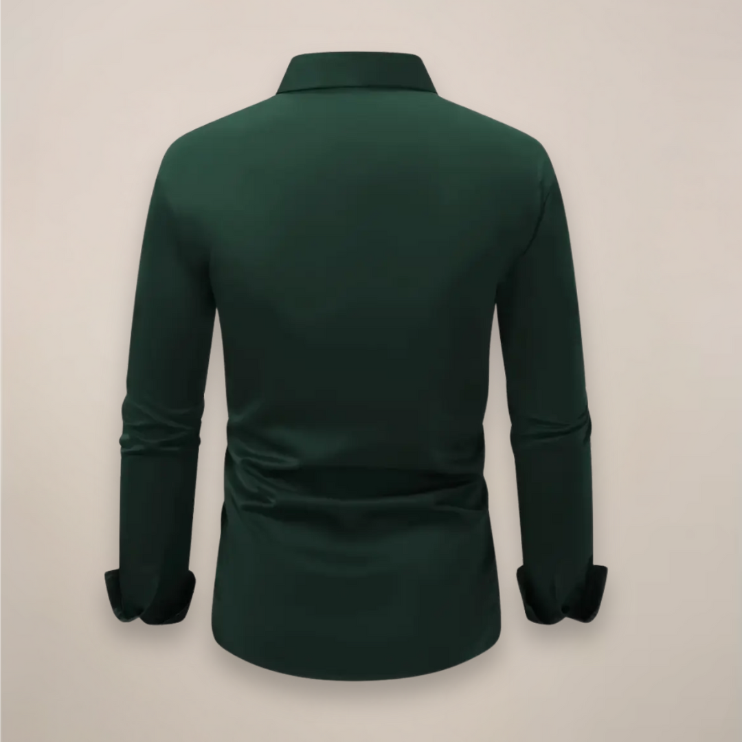 Versatile long-sleeve men's shirt with a classic notched collar, comfortable for everyday & office wear.