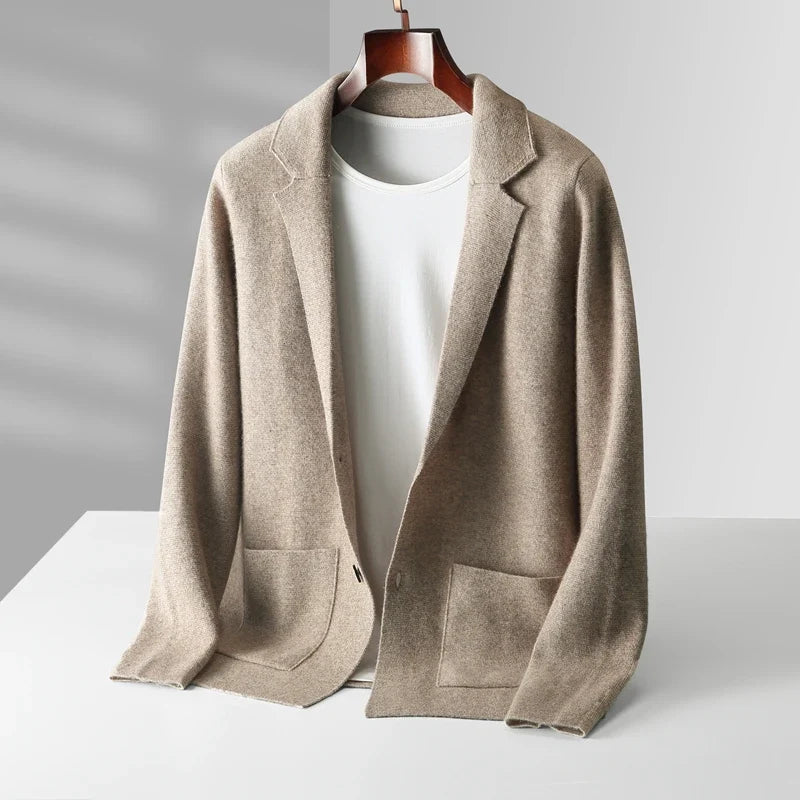 Elegant men's long-sleeve Milano knit cardigan in charcoal, perfect for cozy comfort & winter fashion.
