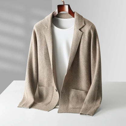 Elegant men's long-sleeve Milano knit cardigan in charcoal, perfect for cozy comfort & winter fashion.