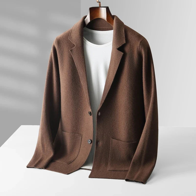 Warm men's Milano knit cardigan in heather grey, ideal outerwear for comfortable layering during colder months.