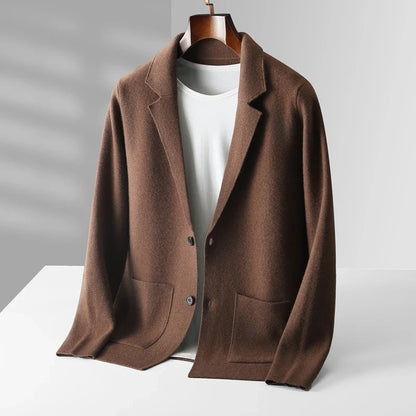 Warm men's Milano knit cardigan in heather grey, ideal outerwear for comfortable layering during colder months.