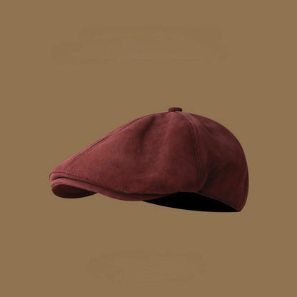 Burgundy men's newsboy cap. Vintage style flat cap, an adjustable classic accessory for men's fashion.