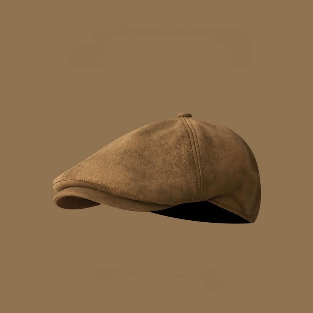 Khaki men's newsboy hat. A classic adjustable flat cap, perfect vintage style headwear for sophisticated fashion.