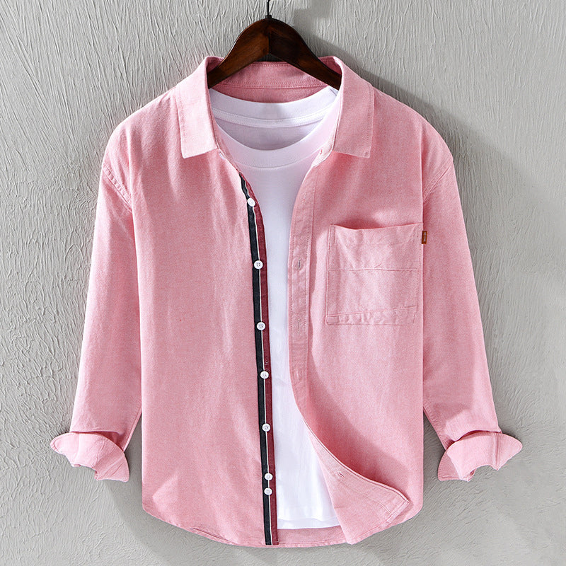 Smart casual men's oxford shirt, classic style long sleeve with ribbon trim, perfect for work or weekend.