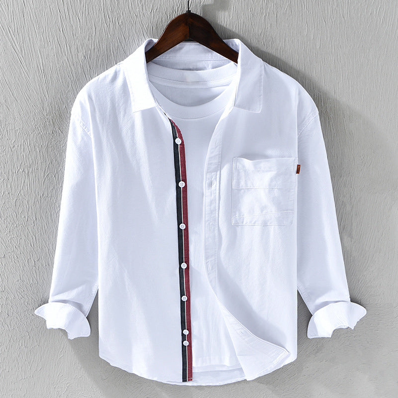 Versatile men's classic Oxford shirt with ribbon trim. Ideal for everyday wear, smart or casual fashion.