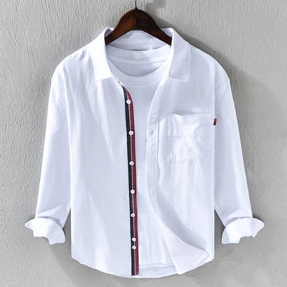Versatile men's classic Oxford shirt with ribbon trim. Ideal for everyday wear, smart or casual fashion.