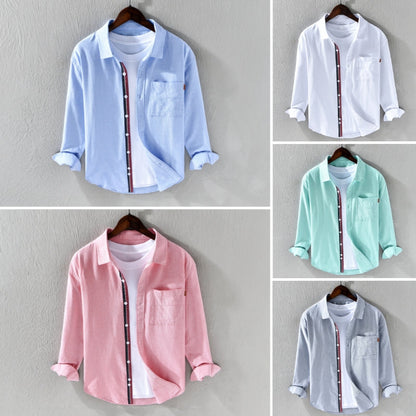 Men's fashion oxford shirt, long sleeve button down, classic with a unique ribbon trim accent.