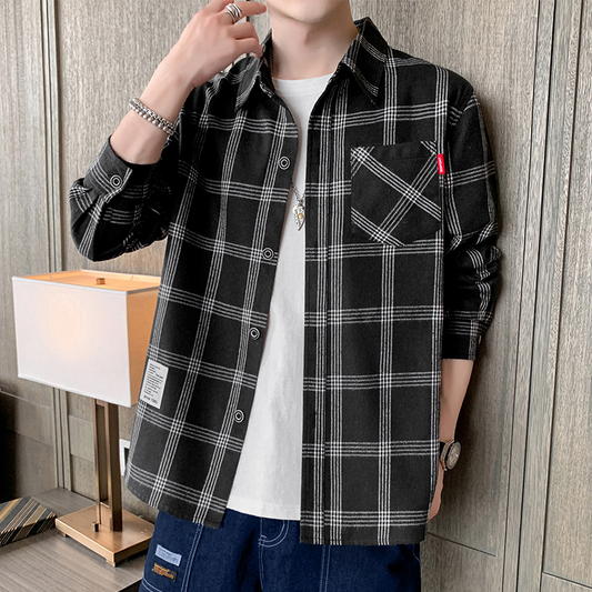 Men's classic plaid flannel shirt, button-up, long sleeve. Comfortable & stylish for casual wear & streetwear.